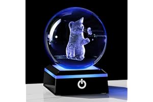 QIANWEI 3D Cat Crystal Ball Cat Lover Gifts for Women 3D Cat Figurines Home Decor Cat Collectibles Snow Globes Gift for Girl Cat Lamp for Bedroom Unique Cat Gifts for Her