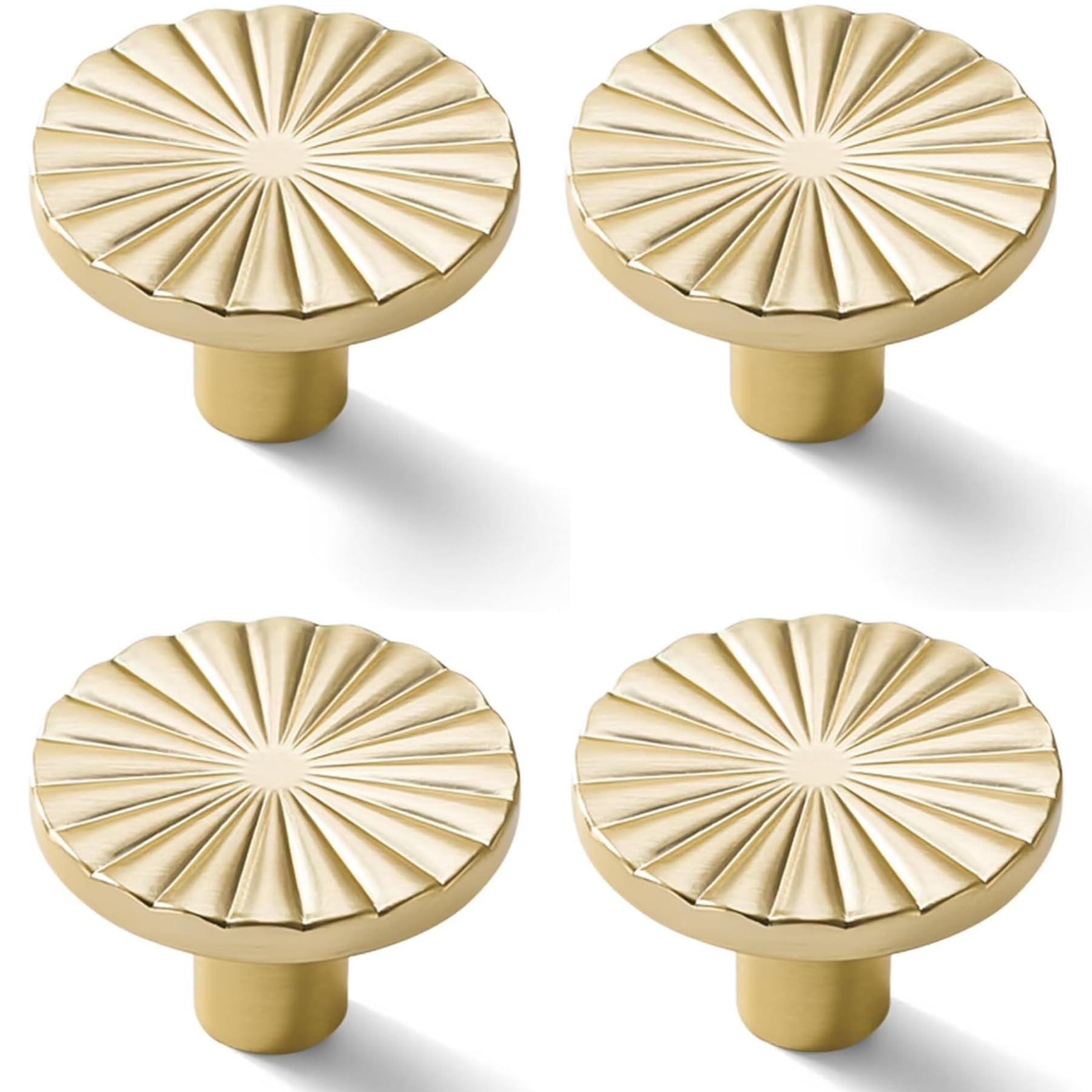 SYZOW 4 Pack Brushed Gold Cabinet Knobs Brass Flat Drawer Pulls Kitchen Cupboard Bathroom Dresser Cabinet Hardware Handles Zinc Alloy (K Gold)