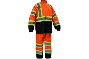 New York Hi-Viz Workwear RW-CLA3-TLM55 AND OR77 Class 3 Rain suit, Jacket, Pants High Visibility Reflective Black Bottom