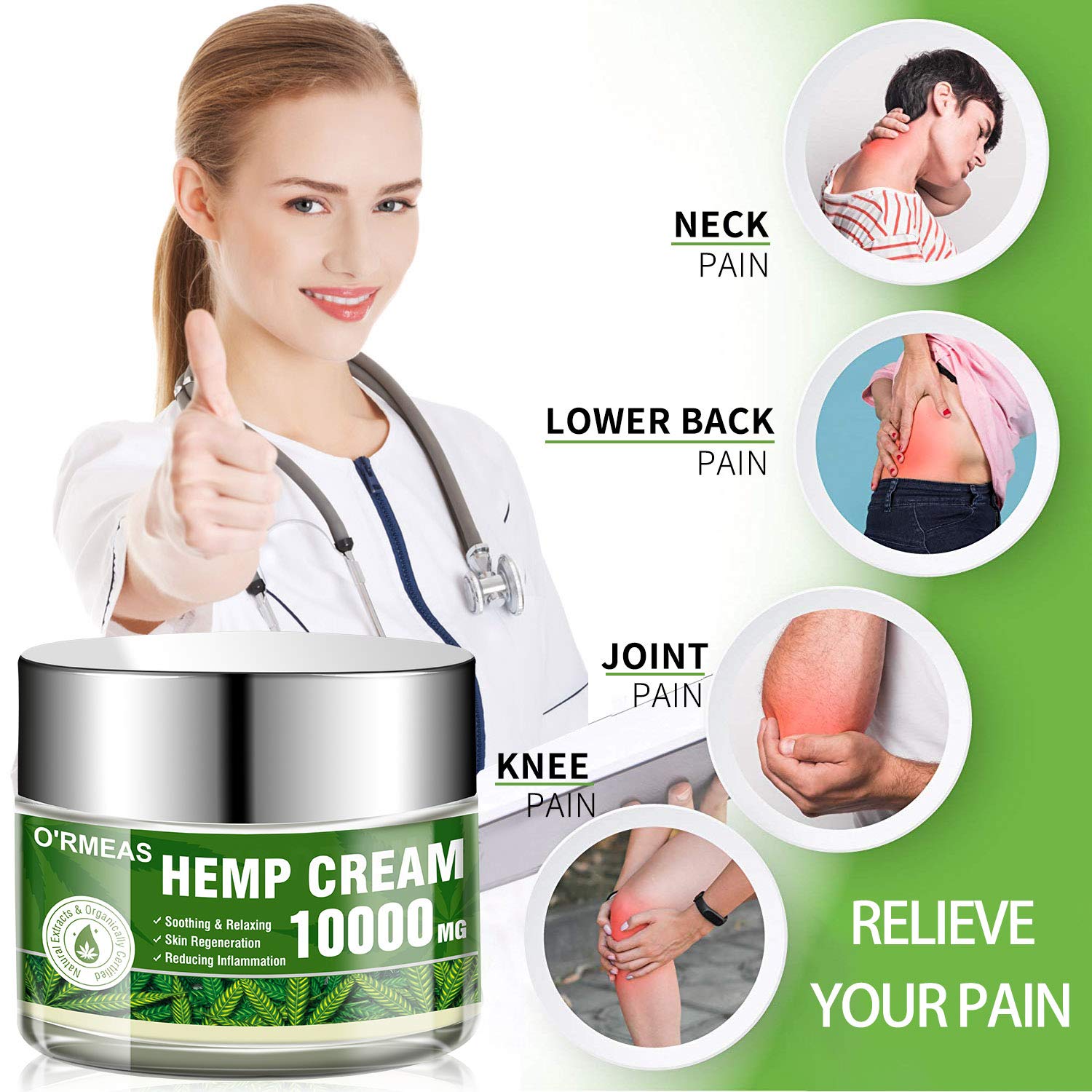 Hemp Cream for Pain Relief - Hemp Oil Extract & Hemp Cream Complex 10000 MG/ 4 oz- Emu Oil,Aloe Vera,Menthol,Rosemary oil ,Good for Muscle, Back, Knee Pain