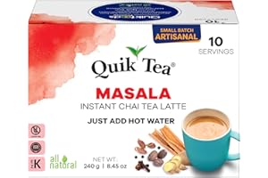QUIK TEA QuikTea Masala Chai Tea Latte – 10 Count, Bold Masala Flavor, Naturally Caffeine-Light, No Preservatives – Just Add Hot Water