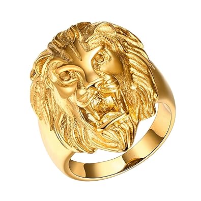 Yodensity Herren Edelstahl Ring Fingerring Bandring Goldlöwe Kopf Form
