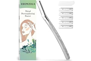 EROWZOLA Eyebrow Razor, Face Razors for Women and Men, Reusable Metal Handle with 6 Refill Blades, Eyebrow Trimmer with Precision Cover, Dermaplane Razor, Skin Care Tool - Shiny Silver