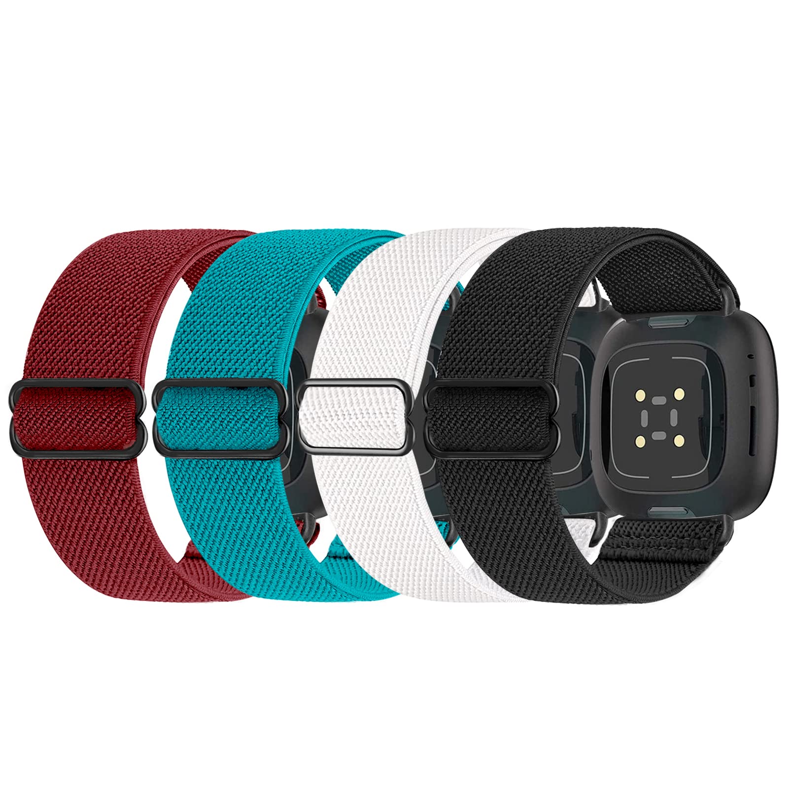 RockloookY Elastic Strap Compatible with Fitbit Versa 3 Strap/Fitbit Sence Strap, Soft Nylon Replacement Strap for Women Men (B+W+WR+PG)