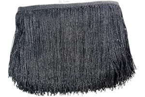 SEW TRENDS 10 Yards of 6" Long Chainette Fringe Thread Yarn Tassel Trim Braid Fringe for Crafts Sewing and Decor-Black
