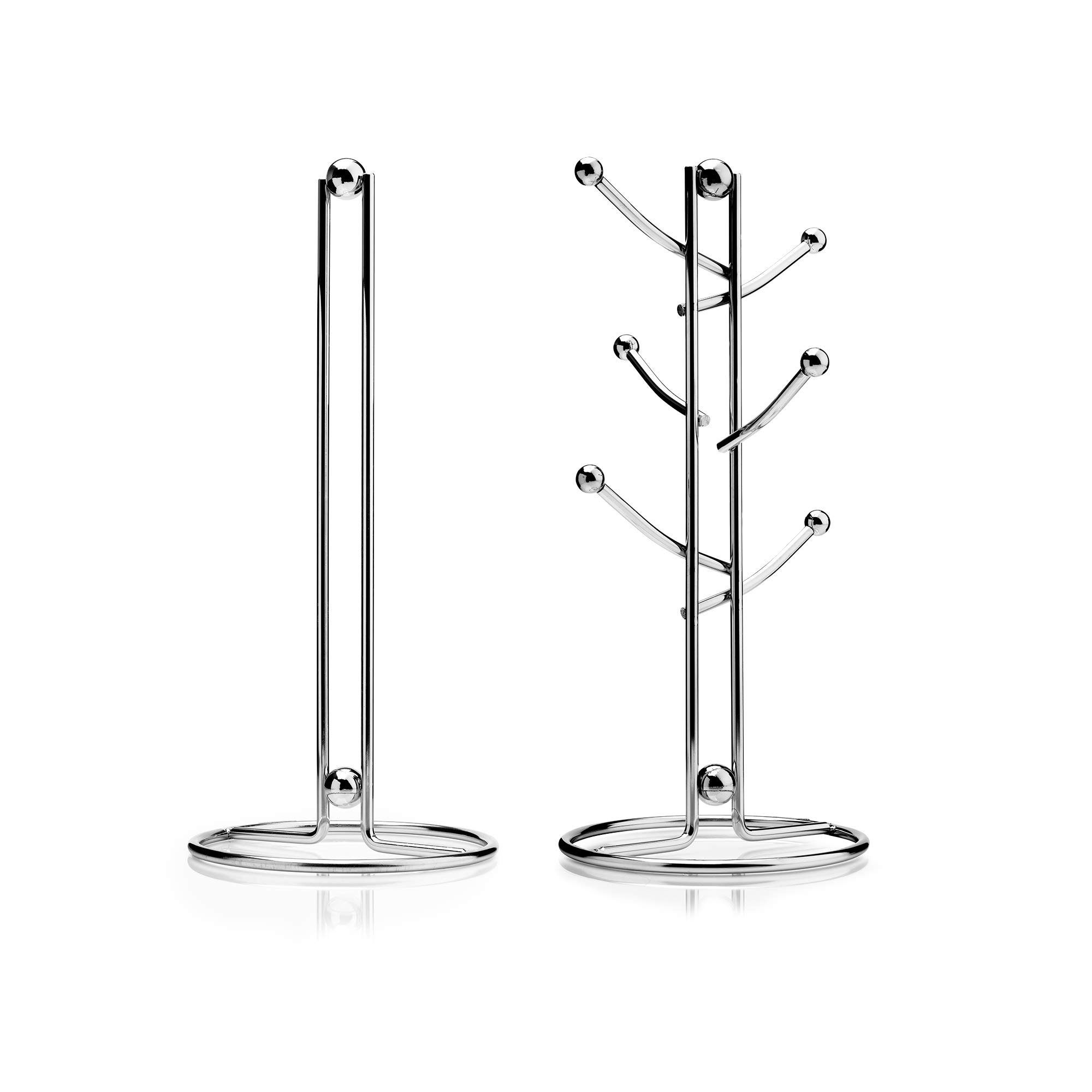 Kilo Classic Mug Tree & Paper Towel Holder Set Chrome-34cm, Chrome, One Size