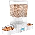 HoneyGuaridan Automatic Cat Feeder for Two Cats,5L Cat Food Dispenser with 2 Stainless Steel Bowl,Timed Cat Feeder Programmable 1-6 Meals Control, Dual Power Supply,Desiccant Bag,10s Meal Call(White)