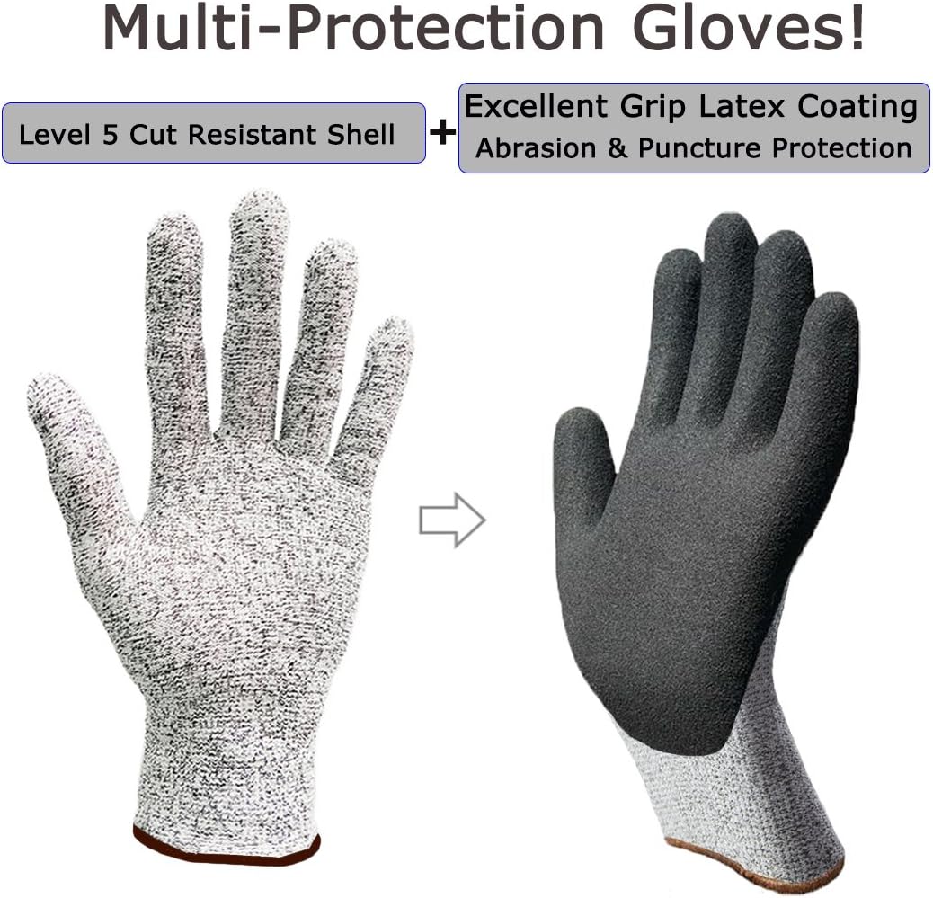 2 Pairs Cut Resistant Gloves, Superior Grip Coating Level 5 Protection Safety Gloves, Durable Breathable for Gardening Construction Woodworking Auto Multi-Purpose.: Clothing