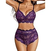 Avidlove Lingerie Set for Women Lace Hight Waisted Bra and Panty Set 2 Piece Sexy Sheer Outfits