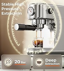 Espresso Machine with Milk Frother, 20 Bar High