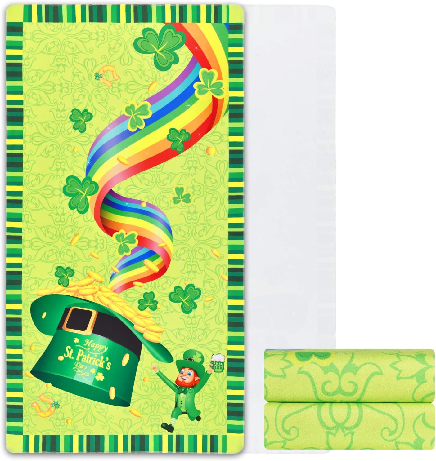 Alishomtll Happy St Patrick's Day Shamrock Beach Towel, Green Hat and Colorful Rainbow Beach Towel， Super Soft Fleece Beach Towel Sand Proof Water Absorbent Beach Towels, 31.5 x 59 Inch