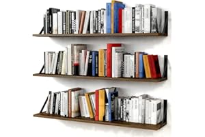 Forbena Floating Book Shelves for Wall Set of 3, 36 Inches Long Wall Bookshelf for Bedroom, Large Wood Heavy Duty Hanging Bookshelves for Books, Living Room Decor, Closet Storage (Rustic Brown)