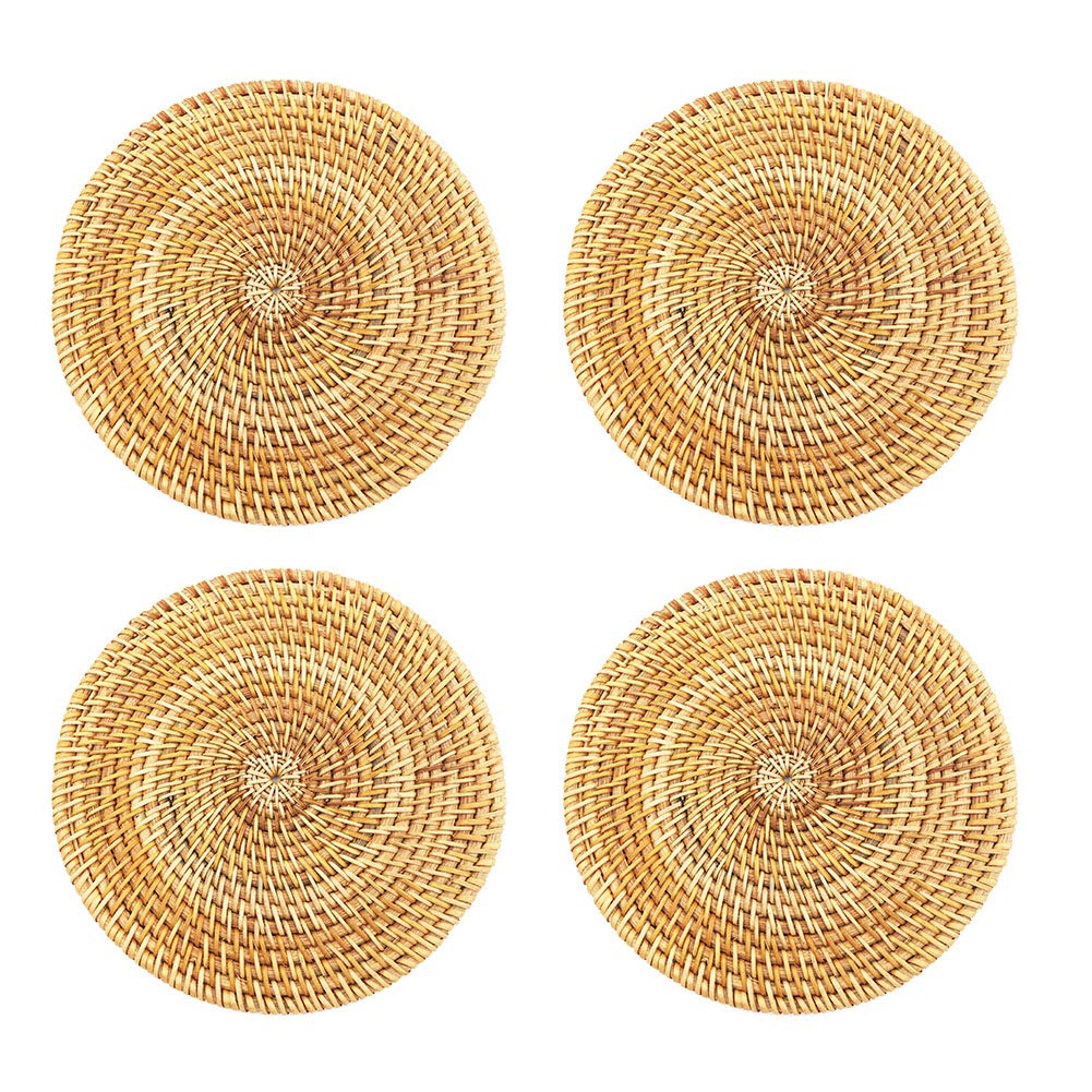 SCF2017 4Pcs Small Round Weave Rattan Placemats Heat Resistant Table Mats Coasters(18cm)