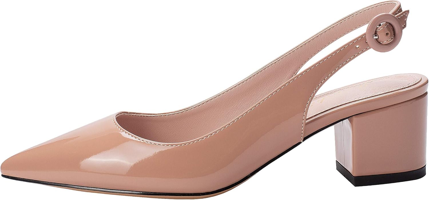 QIY Damen-Pumps Mit Spitzer Zehe - Slingback Absatzschuhe Mit Blockabsatz