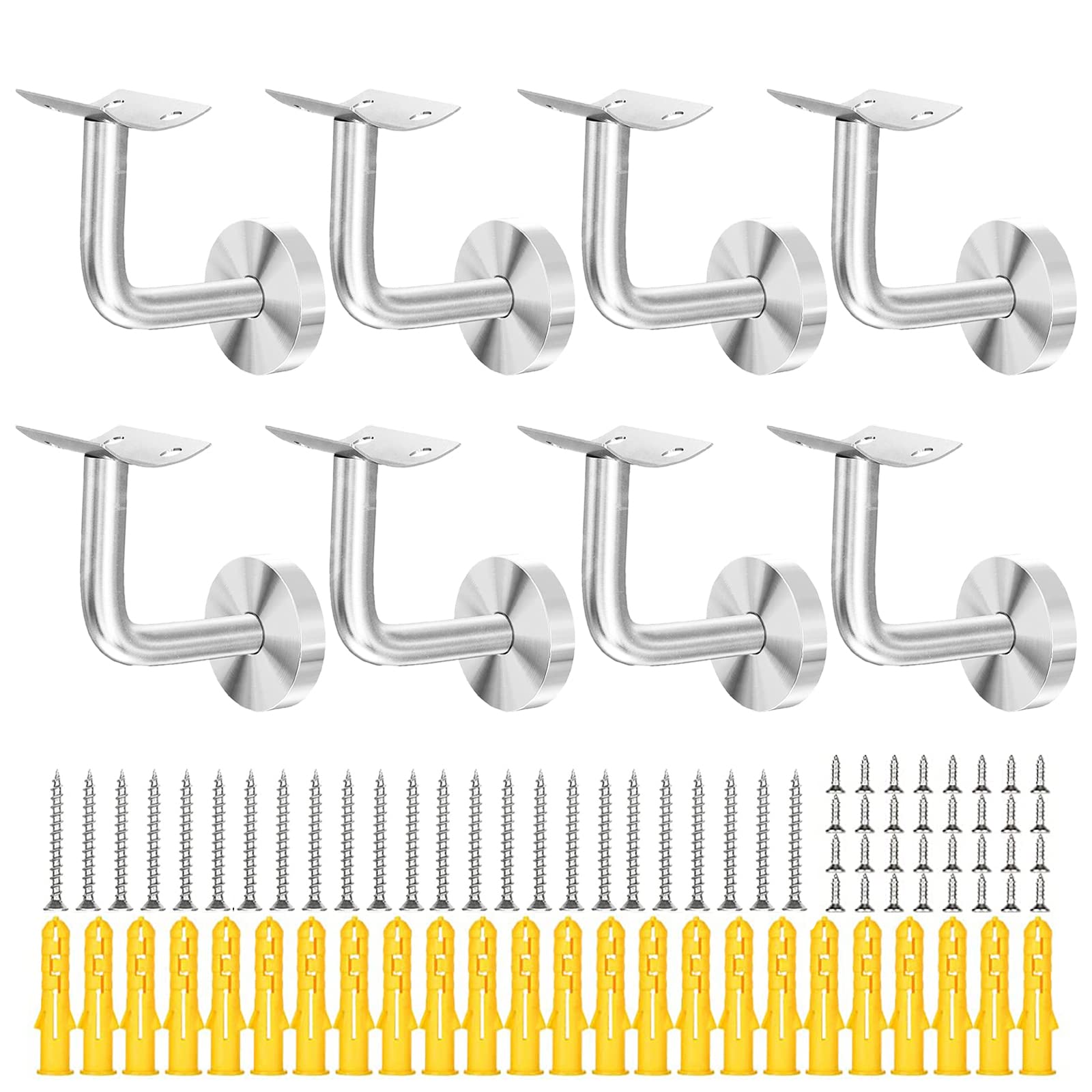 Set of 8 Stainless Steel Banister Rail Brackets - Heavy Duty, Brushed Chrome Finish for Wood & Steel Handrail