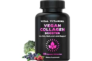 Vital Vitamins Vegan Collagen Booster - with Silica and Hyaluronic Acid - Plant-Based Collagen Supplements - Supports Hair, Skin, Nails & Joints - 60 Capsules