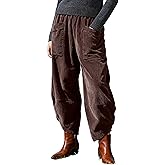 Yeokou Corduroy Pants Women Barrel Wide Leg Elastic High Rise Fall Casual Trousers with Pockets