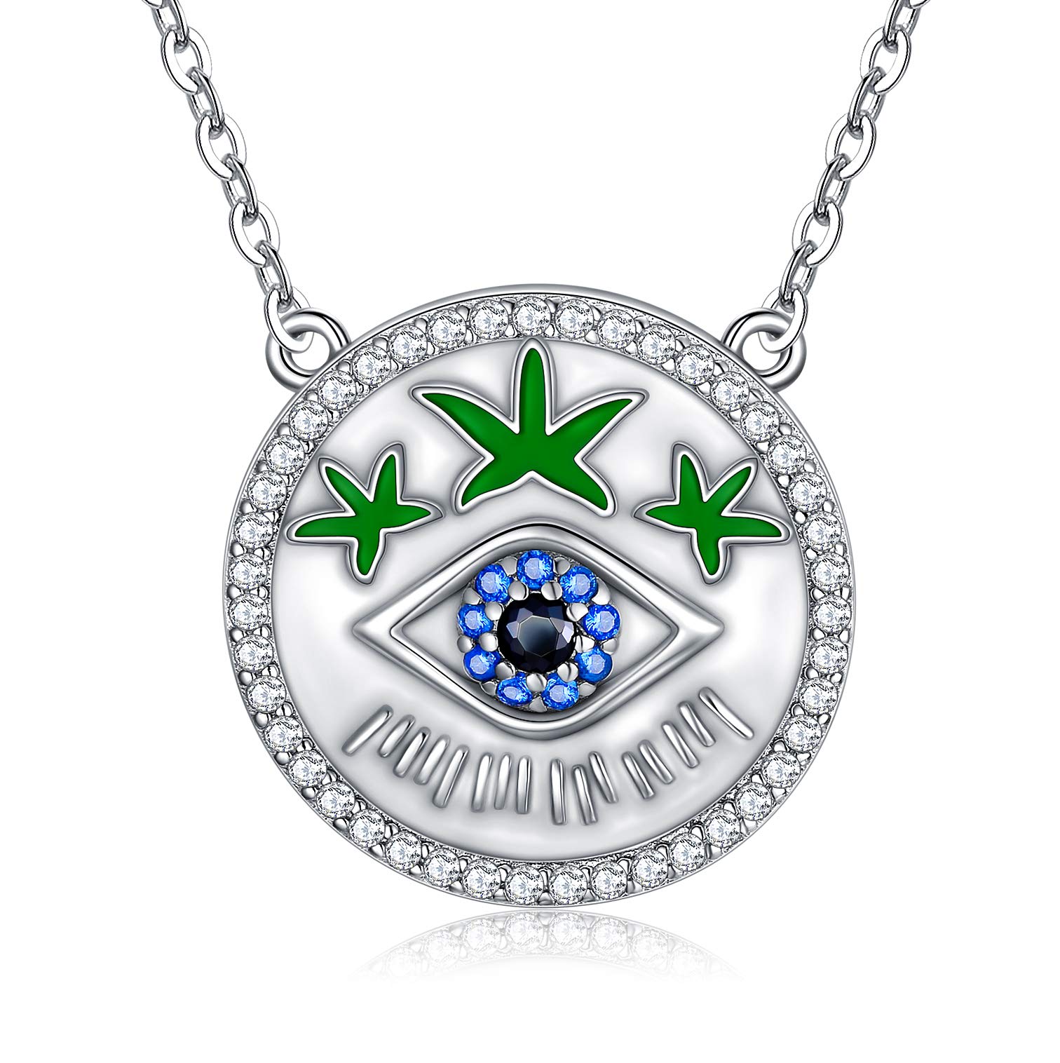 PEIMKO 925 Sterling Silver Evil Eye Necklace Pendant with White and Blue Cubic Zirconia Gifts For Women Girls 18inch