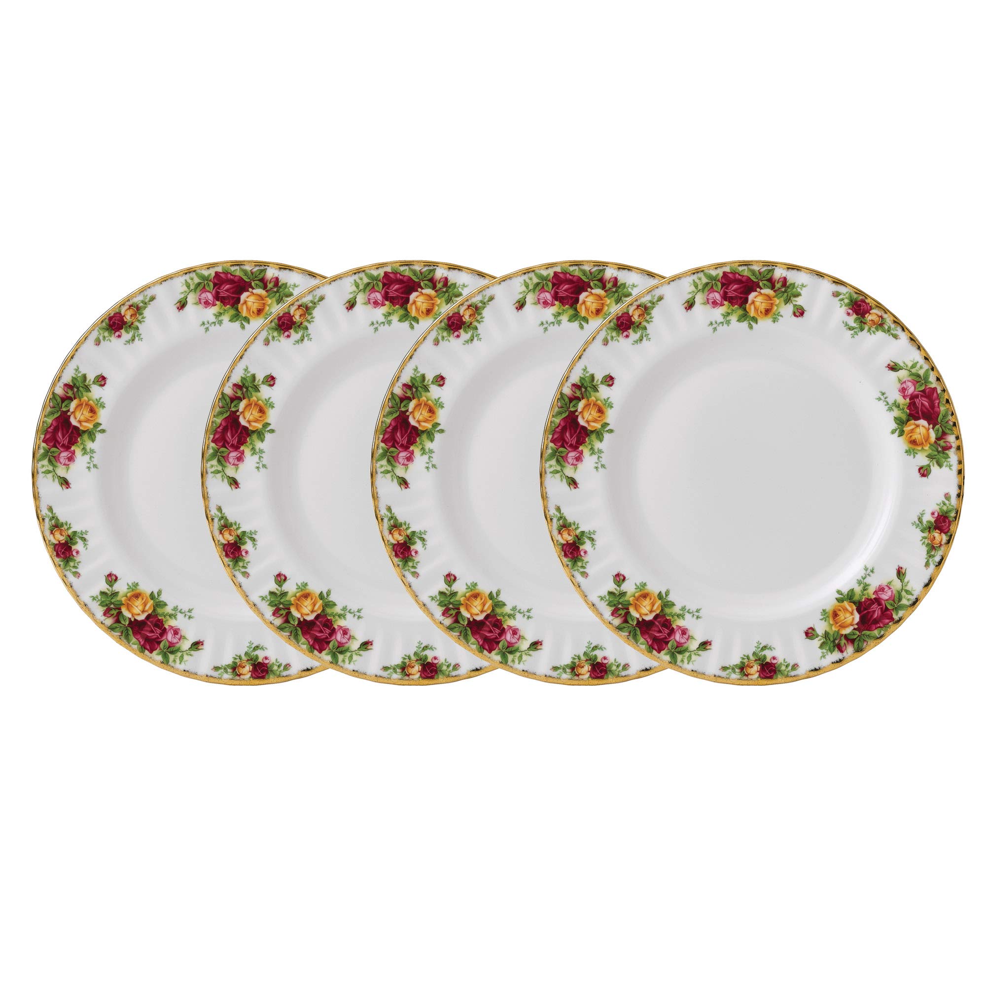 Royal Albert Old Country Roses 40034981 27cm Dinner Plates, Set of 4 White, Bone China, Multi
