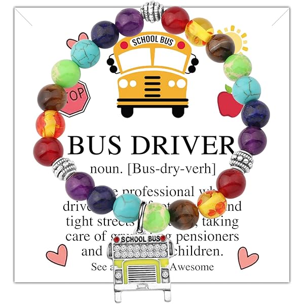 Bus Driver Appreciation Bracelet - 'This Bus Driver Rocks' Retirement Gift For School Bus Drivers, Stainless Steel Adjustable Bangle