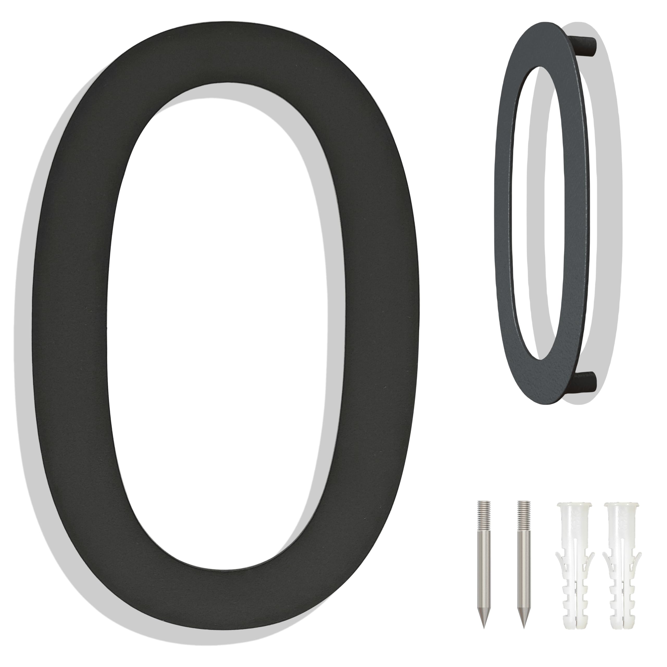 Ywonoby Modern Minimalist Black Stainless Steel House Number Sign - 10in 254mm Height - Arial Number 0