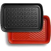 TP Deep Grilling Prep and Serve Trays, 18" x 12", Set of 2, Black&amp;Red | Melamine BBQ Trays, Serving Platters for Meats, Raw and Cooked Food Separation, Lightweight, Break-resistant