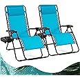 Goplus Zero Gravity Lounge Chairs, 160°Adjustable Folding Recliner w/Pillow and Cup Holder, 350LBS Comfy Outdoor Lounge Chairs for Patio, Lawn, Yard & Camp(Set of 2, Light Blue)