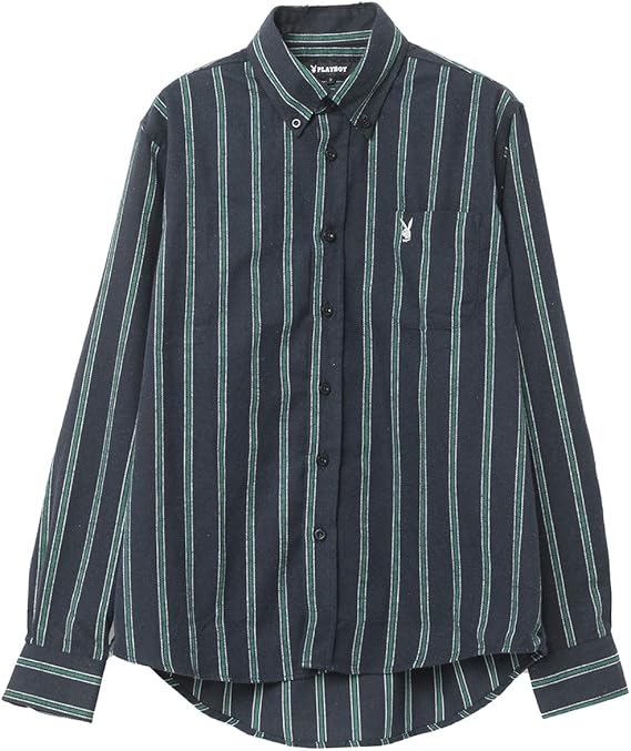 Amazon Playboy プレイボーイ シャツ メンズ 長袖 ボタンダウン ストライプ 柄 洗える カジュアル シャツ ビエラ 素材 ロゴ カジュアルシャツ シャツ 通販