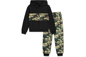 Perdeca Boys Clothes 2 Piece Colorblock Hoodie Sweatshirts Top Camouflage Sweatpants Fall Winter Boy Outfits Size 6-14Y