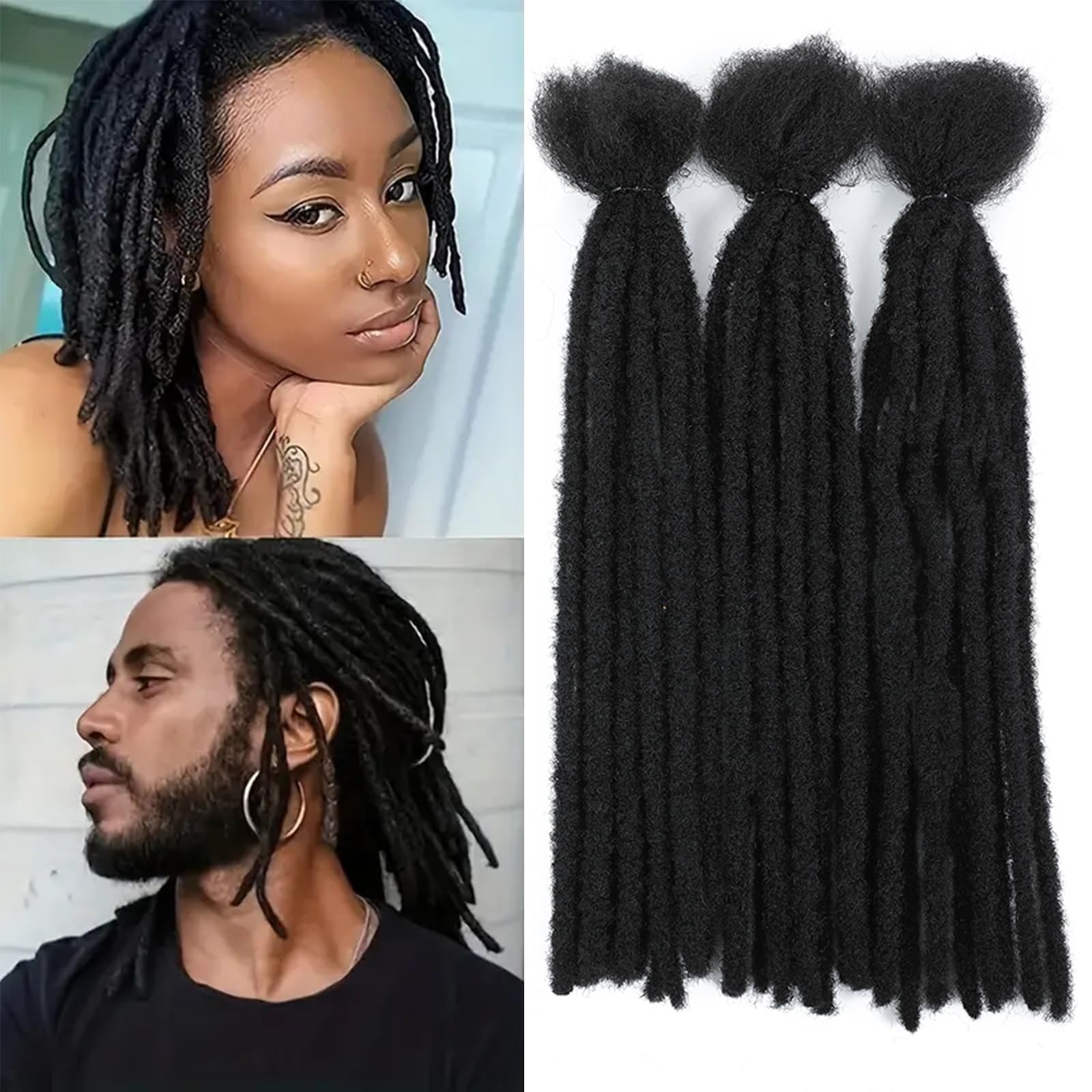 DXdixiu Dreadlock Extensions Synthetic Hair 30 Strands 100% Full Handmade Permanent Loc Extension Hair for Women/Men/Kids Daily Wear & Parties (1B, 12inch) — image 1