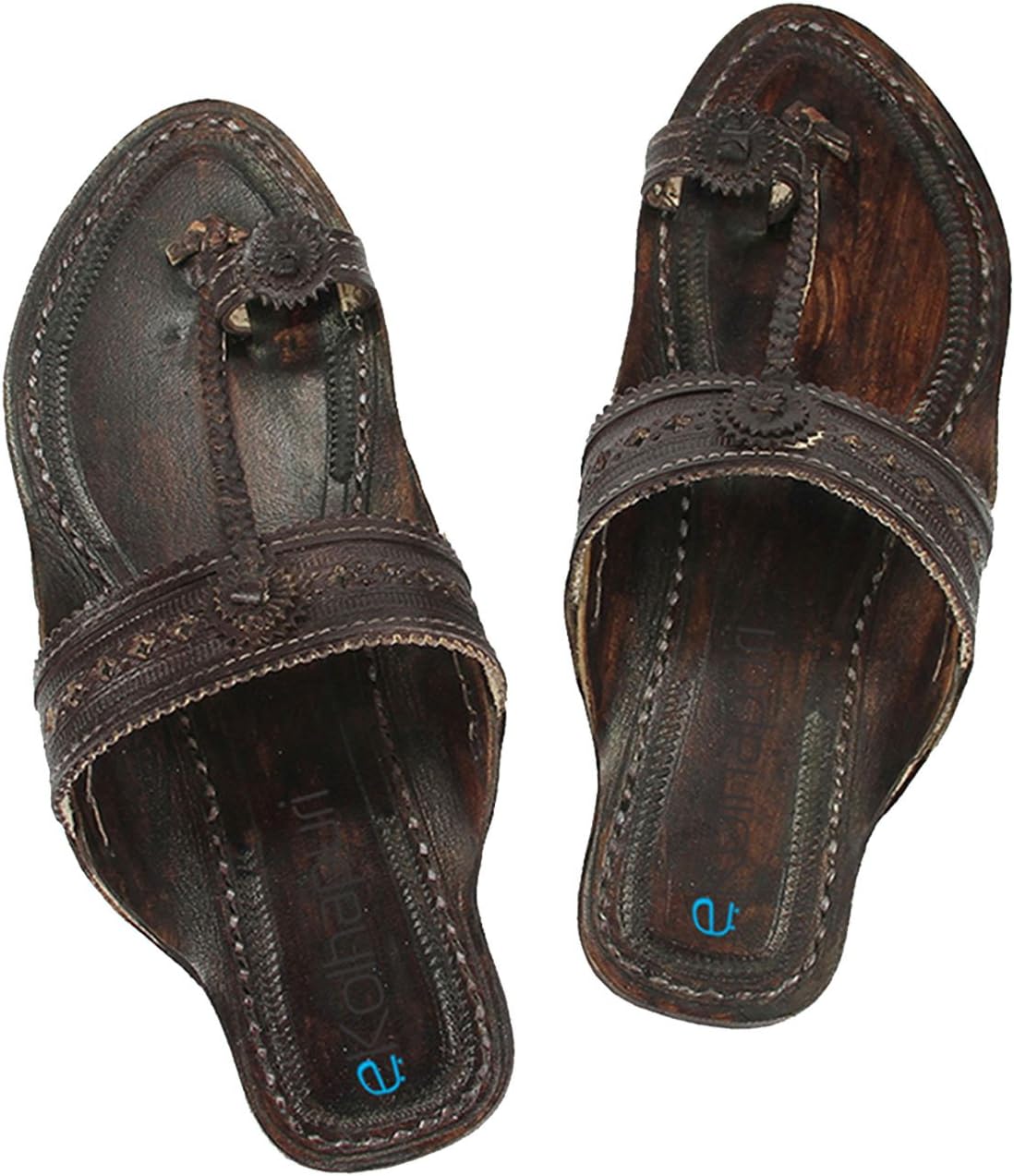eKolhapuri Punching Design Dark Brown Authentic Handmade Genuine Leather Kolhapuri Women Sandal