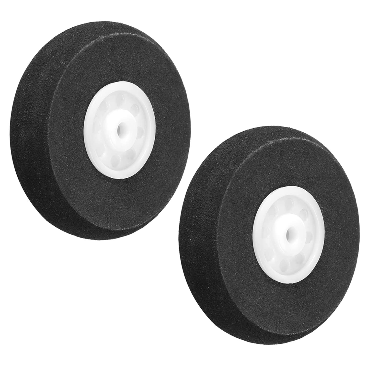 MroMax 2pcs RC Model Plane Aircraft Foam Wheel Replacement Black and White 25mm Diameter