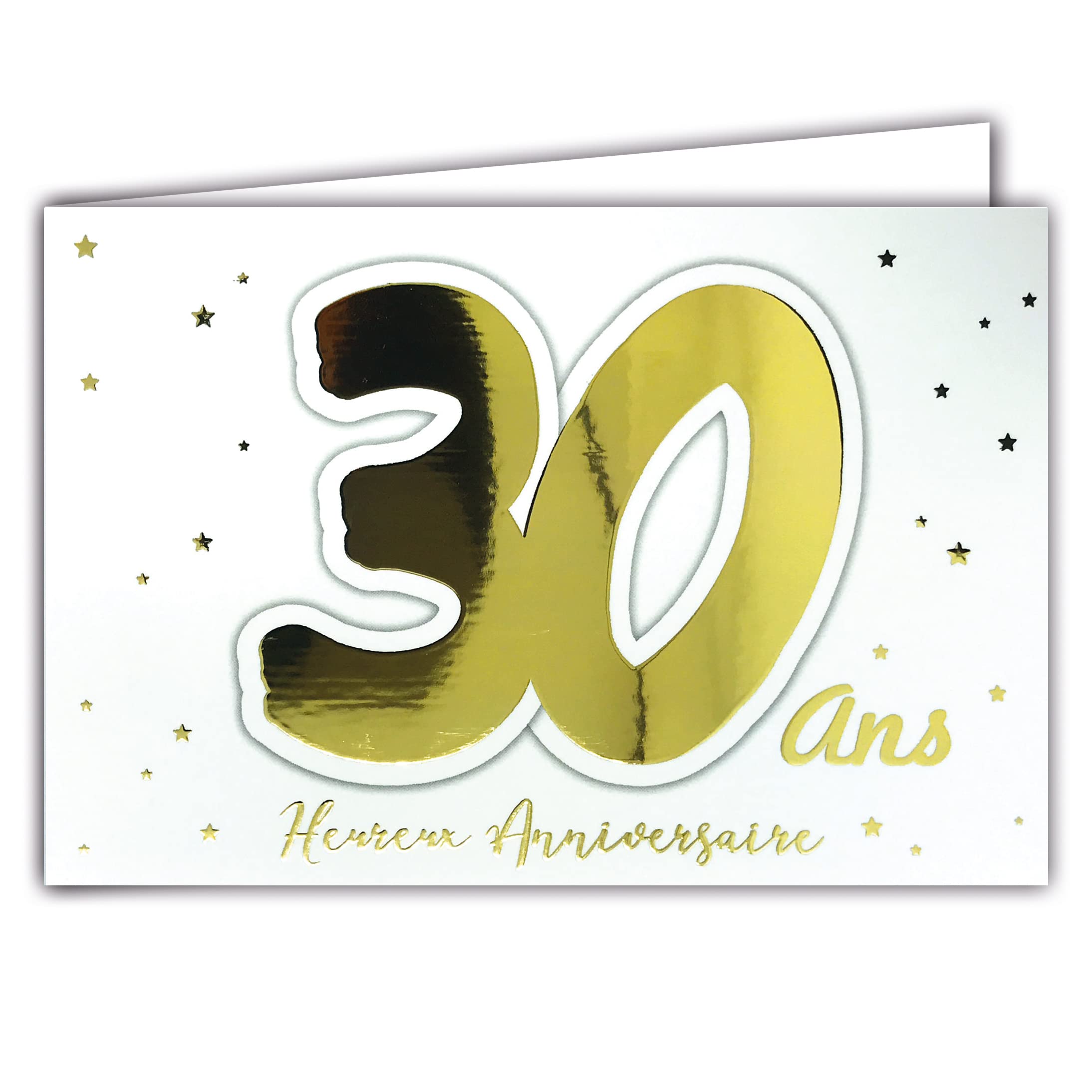 Afie 69-2203 Happy 30th Birthday Card with Gold Glitter Stars on White Background 17 x 11.5 cm