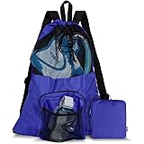 PACEARM Packable Swim Bag, Vented Mesh Swim Backpack for Swimmer Snorkeling Gear (Royal Blue)