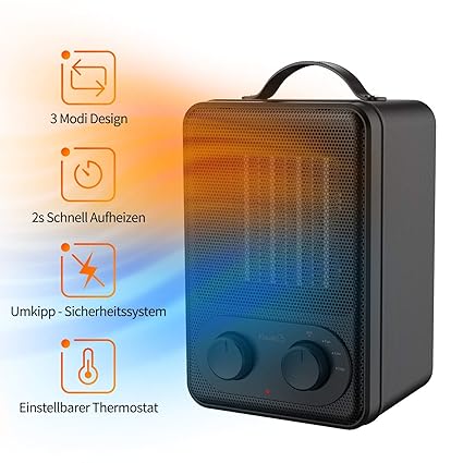 Heizlüfter - Elektrische Heizung 1800W Keramik Heizgerät Energiesparend Heizlüfter, 3 Mode, 2s Aufheizen, Überhitzungschtuz A