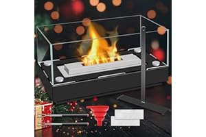 ZAAEOU Tabletop Fire Pit, Small Table Fireplace Steel FirePit with 4 Side Glass for Dinner Parties, Smores Maker Kits, Mini Portable Fire Place Indoor Outdoor Table Top Firepit-Home Decor Gift for Women Men