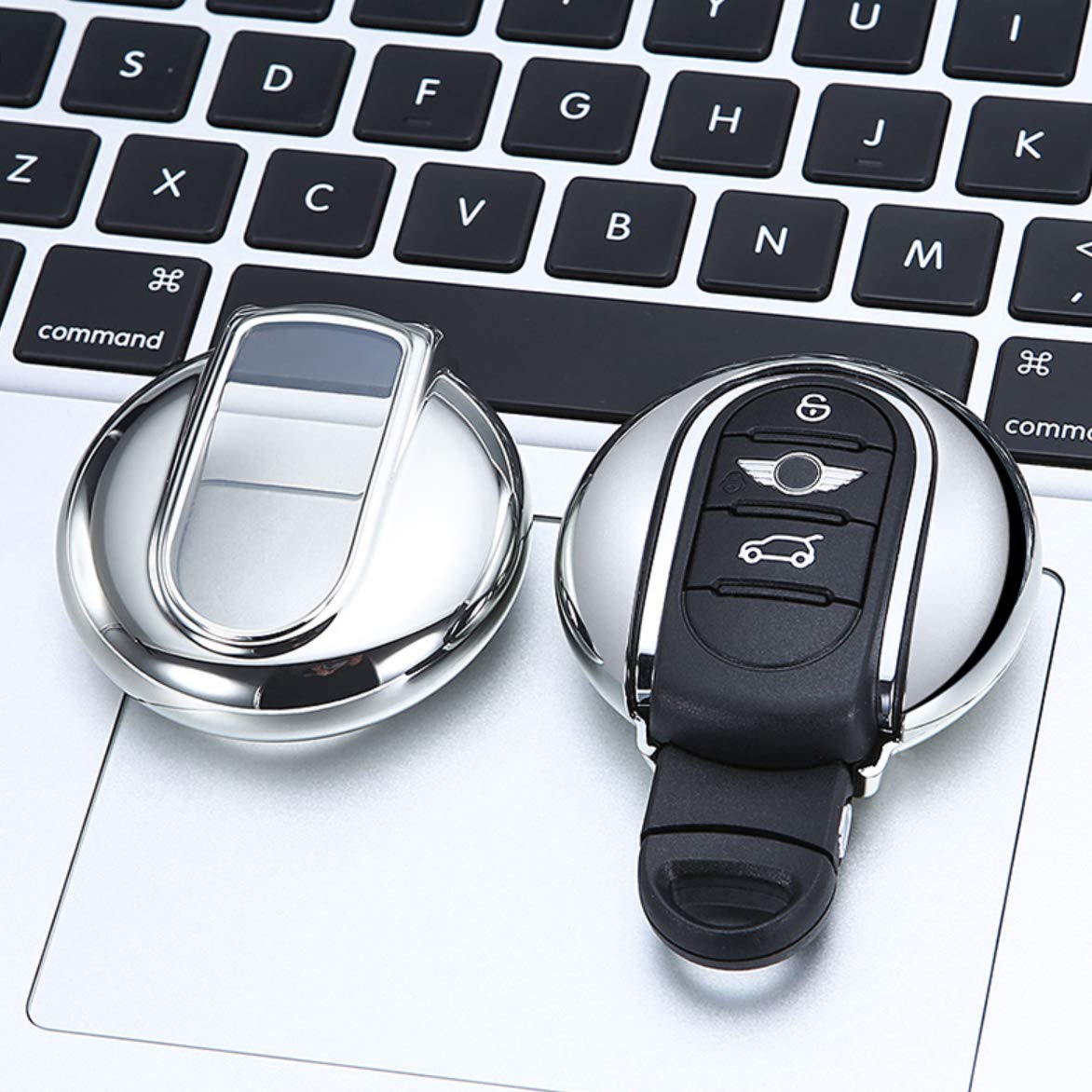 ontto Keycase Premium Soft TPU Full Protection Smart Key Fob Shell Case Key Rings Keychains for Mini Cooper ONE S JCW F54 F55 F56 F57 F60 Silver