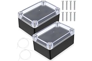 SYBDXJ 2 Pcs Junction Boxes, IP65 Waterproof Outdoor Electrical Boxes, Plastic Dustproof Project Box, Universal Electronics Electrical Enclosure with Transparent Clear Cover