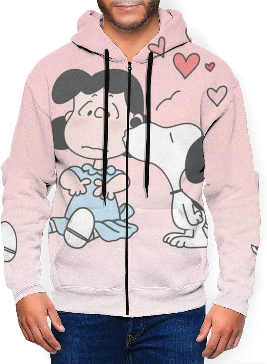 Snoopy Herren Hoodie mit Reißverschluss Tasche Hoodies Casual Sport