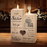 Niyewsor Heart Shaped Candle Holders for Sisters, Pine Wood Gift Set view 6