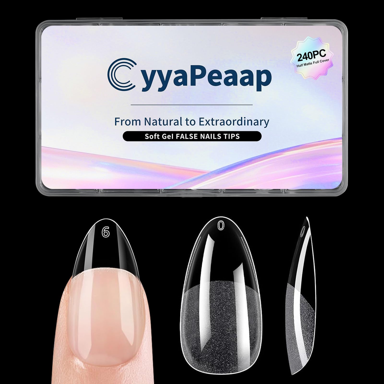 Photo 1 of Almond Nail Tips Soft Gel Nail Tips 240Pcs Pre-Shaped Medium Pointed Almond Nails Half Matte Full Cover Acrylic Clear Press on Fake Nails Tips for Extension Nail Art DIY Manicure Salon 12 Sizes