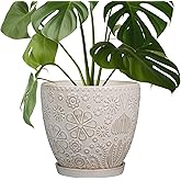MPotTo Ceramic Planter 8 Inch Plant Pot with Drainage Hole and Saucer Ceramic Pots for Indoor Plants Outdoor Large Flower Pot for Home Decor White