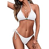 Zeregos Women Two Piece Bikini Set Halter Triangle Swimsuit Cheeky String Bathing Suits