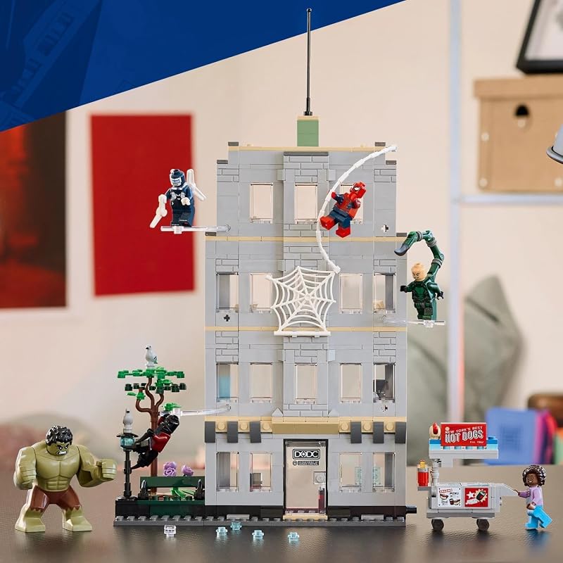 ǀ Marvel L’Affrontement Légendaire Entre Spider-Man et Hulk - Jouet Interactif Super-Héros - Immeuble à 4 étages, Figurine & 5 Minifigurines Dont Scorpion - Cadeau pour Garçon 8 Ans ou Fan 76350