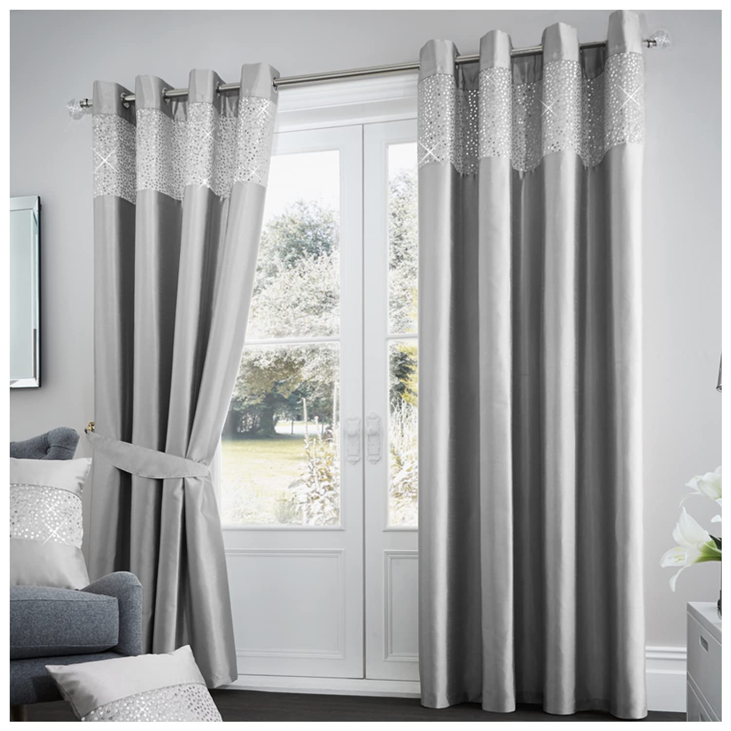 Gaveno Cavailia Luxurious Fully Lined Aviv Room Curtains (66 x 54 Inches), Polyester, Silver