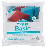 Fairfield Poly-Fil Basic Pillow Inserts, Ideal for Decorative Pillows, Travel Pillows, and Home Decor, Zippered, Non-Woven Cover, Spot Clean, 16&rdquo; Square, White