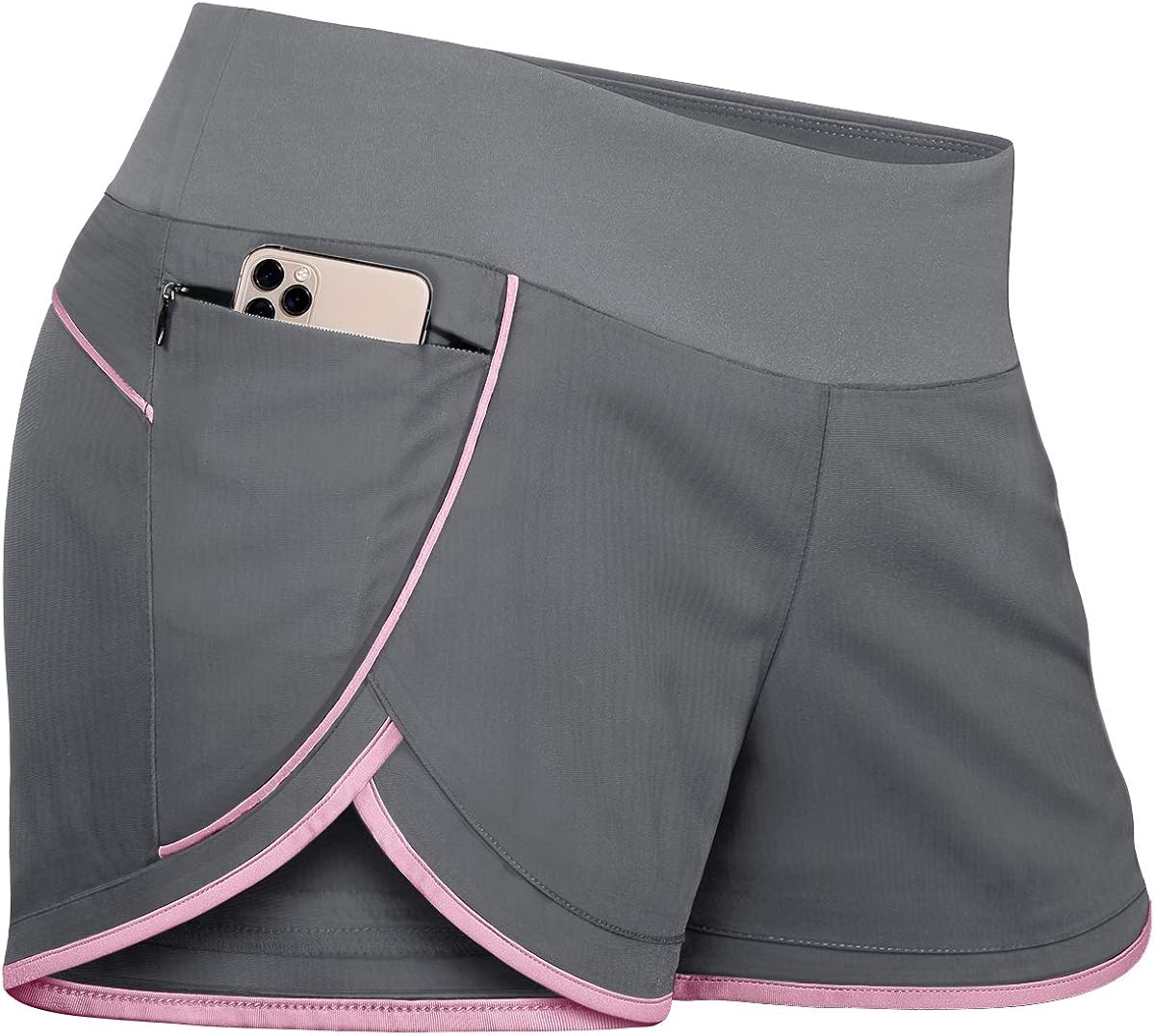 Fulbelle Womens Banded Waist Running Fitness Workout Shorts Invisible Zipper Pockets: Clothing