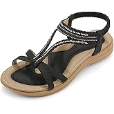 UBFEN Womens Bohemian Flat Sandals With Back Strap Summer Beach Comfortable Bling