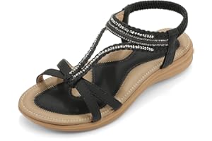 UBFEN Womens Bohemian Flat Sandals With Back Strap Summer Beach Comfortable Bling