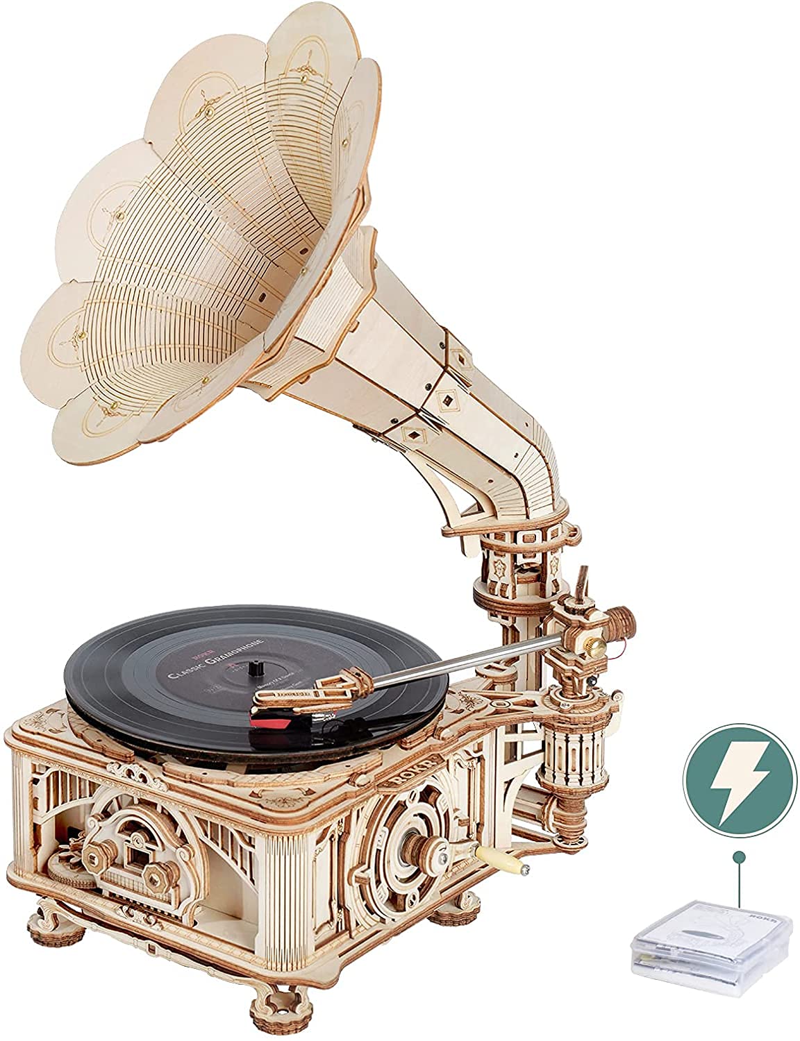 ROKR 3D Wooden Puzzle for Adults Teens DIY Model Kits Retro Decoration Classical Gramophone, Automatic & Manual Modes LKB01D
